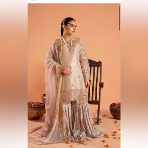 Elegant Embroidered Beige and Gold Outfit